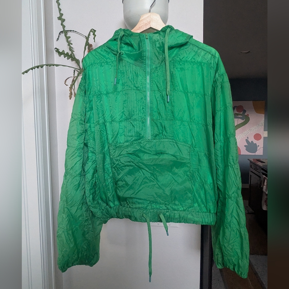 Free People Movement Green Hooded Jersey Lined Windbreaker Jacket Large